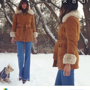 Vintage Shearling Lined Leather Coat